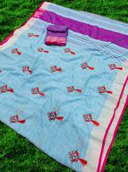 Embroidery work with Latkan Linen Saree