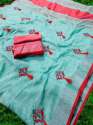 Embroidery work with Latkan Linen Saree thumb 3