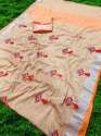 Embroidery work with Latkan Linen Saree thumb 4