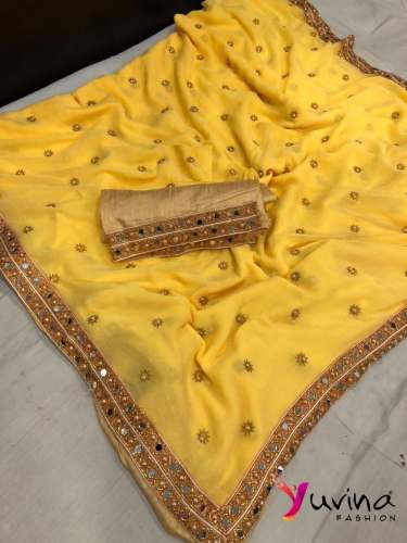 Heavy Marble Sarees With Mirror Work