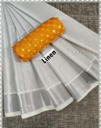 Linen Saree With Beautiful Mirror Work Blouse