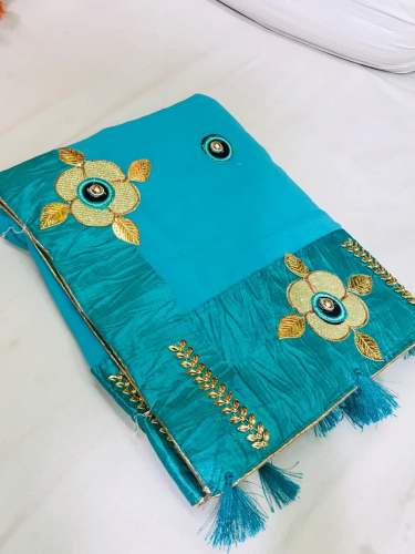 Blue Party Wear Marble Georgette Saree For Women