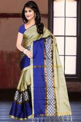 Cream Blue Party Wear Silk Saree For Women