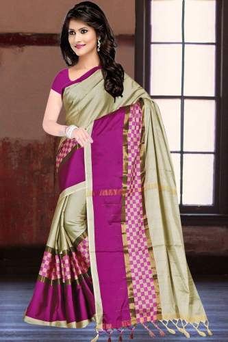 Cream Pink Party Wear Silk Saree For Women