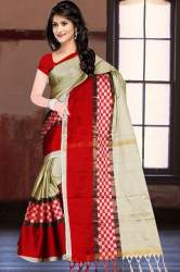 Cream Red Party Wear Silk Saree For Women