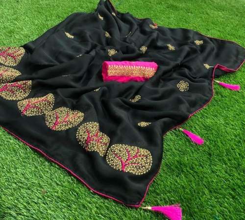 Full  Rich Embroidery Chifon Saree