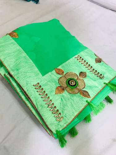  Green Party Wear Marble Georgette Saree For Women