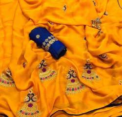 Moss chiffon Saree With Piping Border