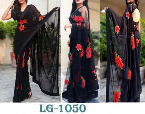 Red And Black Embroidery Work Saree