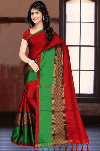 Red Green Party Wear Silk Saree For Women