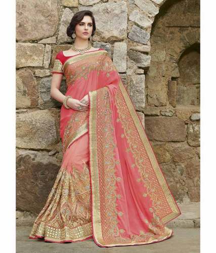 Vichitra Silk net And Lace Work Saree