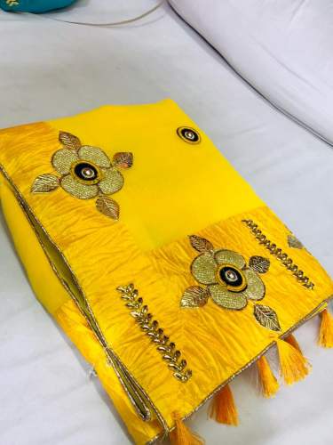 Yellow Party Wear Marble Georgette Saree For Women