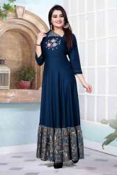 Attractive Flower Handwork Blue Kurtis