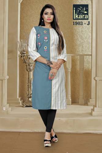 cotton Printed + work kurti 1903-J by Ikara Fashion