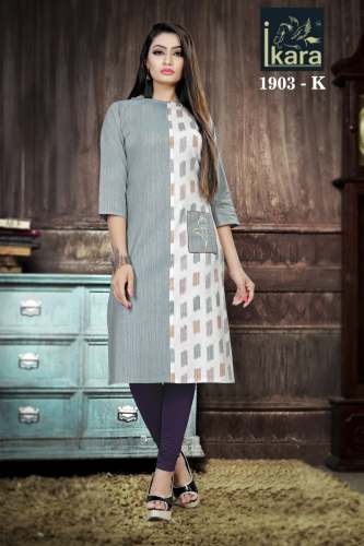 Pocket work straight casual kurti 1903-k by Ikara Fashion