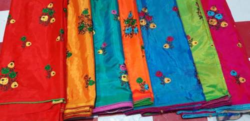 Embroidery work silk saree by R S Creation