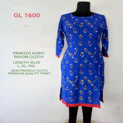 Blue Printed Rayon Kurtis