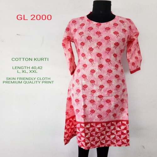 Red Flower Print Cotton Kurtis