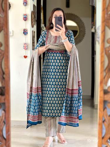 Heavy Cotton Kurti with Pant with dupatta cotton