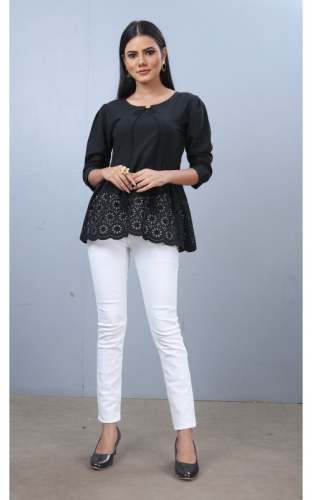 Embroidered Black Party Wear Top
