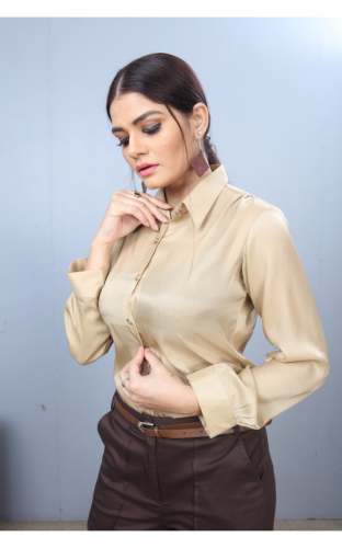 Satin Solid Ladies Ivory Shirt for Girls  by Jencuz World