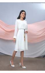 White Georgette Knee Length Western Dress
