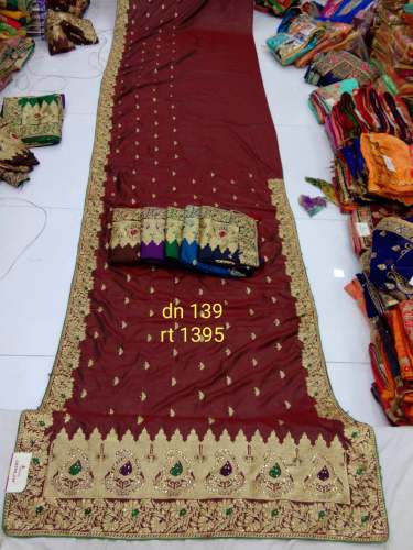 Dark Maroon Heavy Border Designer Sarees by Akhilam