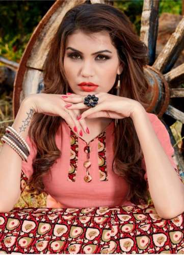 Stylish Girls Cambric Printed Kurtis With Skirts