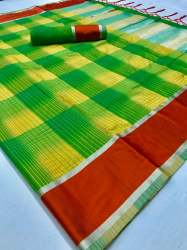 Checks weaving soft silk Saree