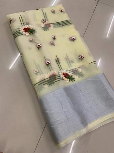 Fancy Flower Embroidery Silk Saree 