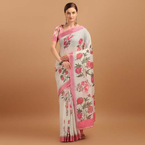 ladies linen saree by Griva Designer