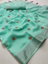  Linen With Embroidery Work Saree