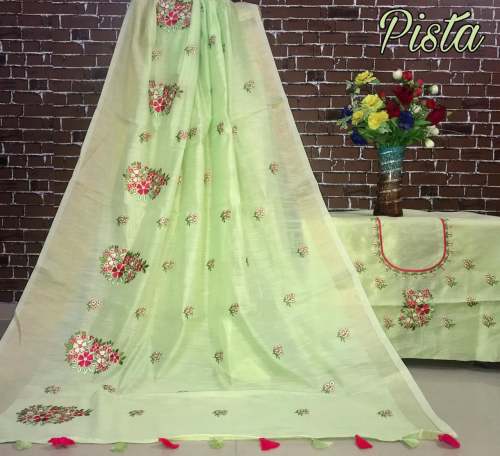 pure linen saree with Embroidary work 