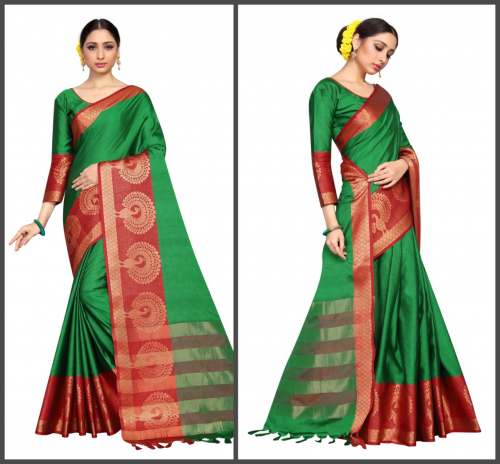 Peacock Design Poly Cotton Sarees