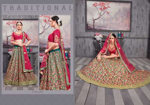 Green with red lehenga choli