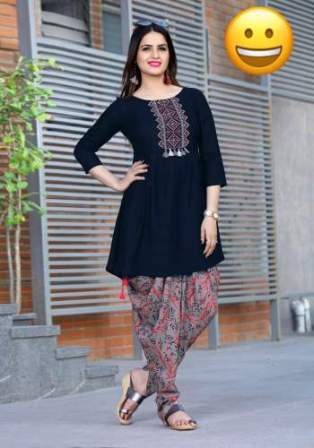 Girls Royal Blue Rayon Cotton Kurtis With Dhoti by Elite Fashion Online Shop