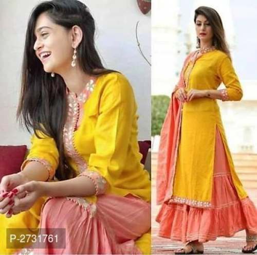 Slub Rayon Kurtis With Sharara Dupatta Set