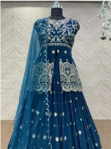 Blue indo Designer Embroidery western dress  by Tashi Fashion