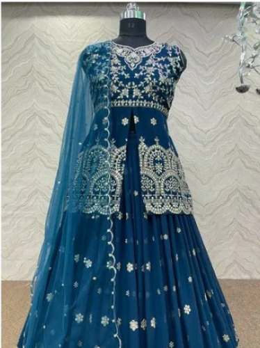 Blue indo Designer Embroidery western dress  by Tashi Fashion