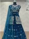 Blue indo Designer Embroidery western dress 