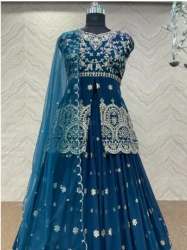 Blue indo Designer Embroidery western dress 
