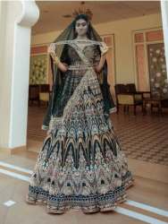 Dirty Green Semi-Stitched Embroidered Lehenga 