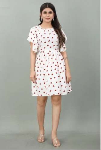 white Daily Wear Digital Printed one piece dress