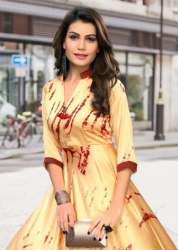 3Dr Gown 2 Japan Satin Beige Digital Printed Kurti