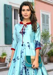 3Dr Gown 2 Satin SkyBlue Digital Printed Kurti