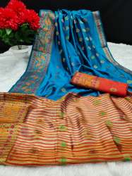 Aashopalav Blue Lichi Silk Saree
