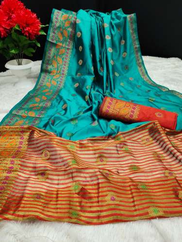 Aashopalav C-Green Lichi Silk Saree by Vraj Tex