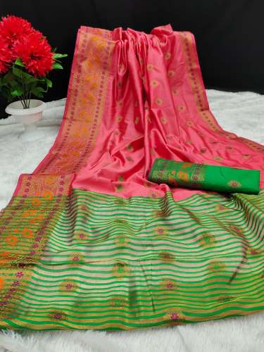 Aashopalav Pink Lichi Silk Saree by Vraj Tex