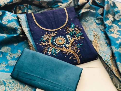 ANNU BLUE CHANDERI DRESS MATERIAL