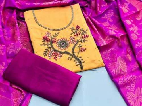 ANNU ORANGE CHANDERI DRESS MATERIAL